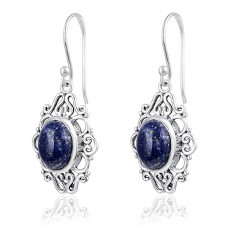 Lapis Lazuli Sterling Silver Oval Dangle Earrings 